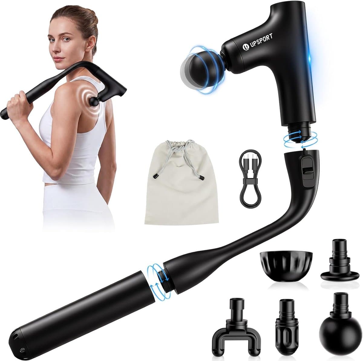 Massage Gun – Deep Tissue Massagepistool – 4 Massagekoppen – Stil <45 dB – 3-5 Uur Accu – USB-C Oplaadbaar — afbeelding 1
