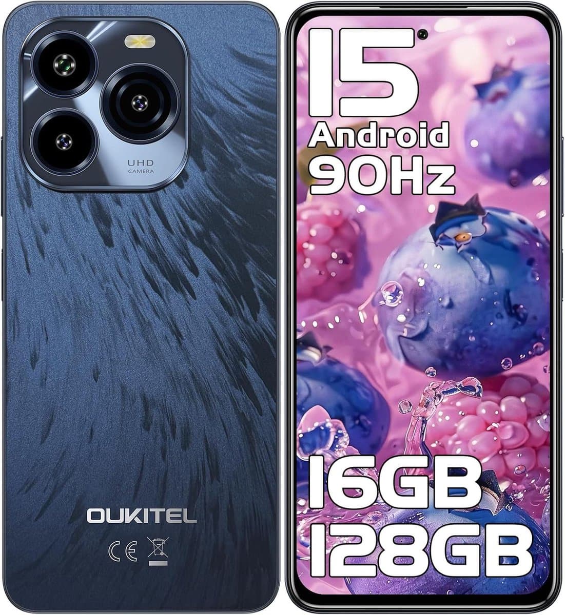 OUKITEL C65 smarttelefoon – 6,7 inch – Android 15, 16 GB werkgeheugen / 128 GB opslag, 5150mAh accu, 50MP camera, simlockvrij — afbeelding 1