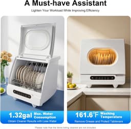 Mini vaatwasser - Compacte afwasmachine - Snel servies reinigen - 72°C heet water - 45 x 45 x 43 cm — thumbnail 5