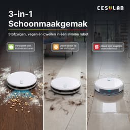 Cesulan 3-in-1 Robotstofzuiger met Dweilfunctie – Dweilrobot – Robotstofzuiger met Laadstation & Opvangbak – 3000 Pa – App Bediening – Gyroscoopnavigatie – 140 min batterij — thumbnail 2