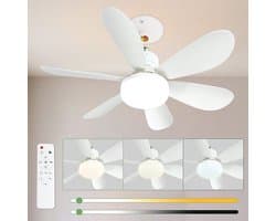52 Cm Stille Plafondventilator met Licht en Afstandsbediening, 40 W Plafondventilatorlamp met E27 - Steker, Woonkamer, 3 Snelheden, 6 Bladen