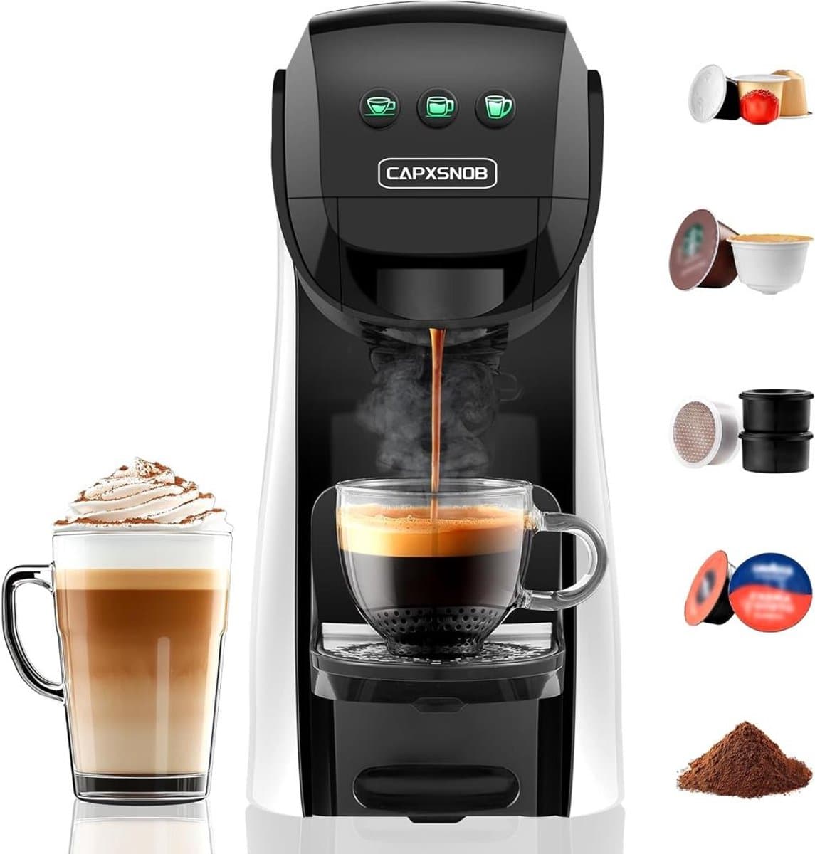 CAPXSNOB Warriors1 5-in-1 Capsule Koffiemachine – 20 Bar – Geschikt voor Nespresso®, Dolce Gusto®, Lavazza A Modo Mio®, Espresso Point® en Gemalen Koffie – Wit — afbeelding 1