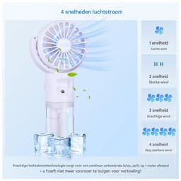 GELLDG Draagbare Ventilator met Verstuiver - USB Oplaadbare Tafelventilator 4 Snelheden - Transparant Waterreservoir - Geschikt voor Binnen, Buiten en Camping - Kunststof - 16x7x4cm — thumbnail 2