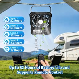 Oplaadbare ventilator 20000mAh - Draagbare reisventilator met afstandsbediening - Ultradun en stil - 17–82 uur gebruik - LED en timer - Geschikt voor tent, buiten en thuis — thumbnail 4