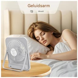 GELLDG Tafelventilator - Draagbare Mini Ventilator met LCD-scherm - 5 Snelheden, 2200mAh Batterij - Licht en Compact 165x132x38mm - Geschikt voor Bureau, Thuis en Kamperen - Kunststof - Wit — thumbnail 2