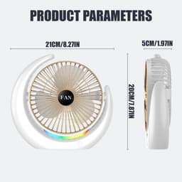 Oplaadbare bureaumventilator - USB tafelventilator met RGB licht - Stille kleine bureauventilator - 3 snelheden tafelventilator - RGB looplicht, bedraad en draadloos gebruik - Kunststof - 20×5×21cm - Geschikt voor kantoor en thuis - Goud — thumbnail 2