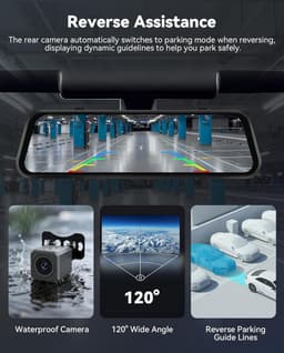 Dashcam Achteruitkijkspiegel - 9,66 Inch HD Touchscreen - 1080p + 2 x 720p - Met Wifi en App - Voor Auto's en Bestelwagens — thumbnail 5