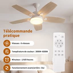 Plafondventilator Hout met LED Lamp – 5 Bladen, Afstandsbediening, Zomer/Winter Modus — thumbnail 3