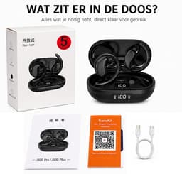 AirWave AI Translator Oordopjes - Open-Ear Bluetooth 5.4 Koptelefoon - Real-Time AI Vertaling via TransKit App - ENC Noise Cancelling - 80 Uur Batterij - USB-C – Zwart — thumbnail 5