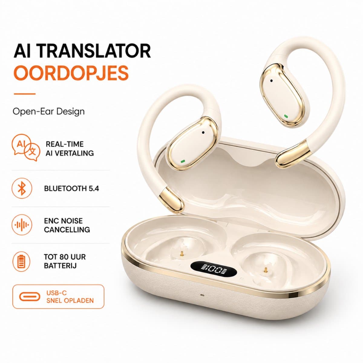 Fivesquare AirWave – Open-Ear - beige - Bluetooth 5.4 Koptelefoon met ENC & 80u Gebruik — afbeelding 1