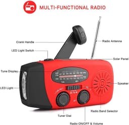 Noodradio Solar Opwindbaar & Batterij-DAB+/FM Draagbare Radio Oplaadbaar Met 2000mAh Powerbank Zonneenergie-rood — thumbnail 2