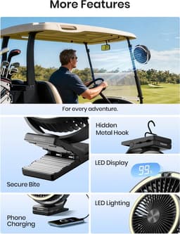 Campingventilator Draadloos met LED Lamp – Oplaadbare Tafelventilator, 15000 mAh Accu, Afstandsbediening, 4 Snelheden, Krachtige Luchtstroom — thumbnail 3