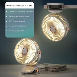 Clipventilator – Oplaadbare USB Ventilator met Klem, LED Licht, 3 Snelheden, 360° Verstelbaar, 3000 mAh Wit — thumbnail 4