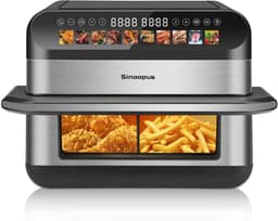 Dubbele Airfryer 10L - 2200W - Dual Zone Heteluchtfriteuse - Touchscreen - 10 Voorgeprogrammeerde Programma's - Kijkvenster - Zwart/RVS — thumbnail 1