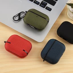 Geschikt voor AirPods Pro 3 Hoesje Nylon Waterproef met Aanhanggesp Zwart — thumbnail 5