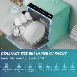 Mini Vaatwasser met Waterreservoir 5L – Tafelmodel Vaatwasser – 5 Wasprogramma’s – Automatische Droogfunctie – Touch LED Display – Vrijstaand – Zonder Vaste Wateraansluiting – 4 Couverts – Groen — thumbnail 4