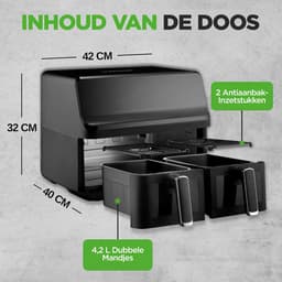 Dubbele Airfryer - Heteluchtfriteuse - Gezond Koken - Dubbele Mand - 8.8 Liter - Zwart — thumbnail 3