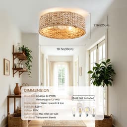 19-inch Inbouwventilatorlamp met ABS-bladen in Rotan-design - Dubbele bediening via app en afstandsbediening - 6 ventilatorsnelheden - Inbouwmontage - ABS-bladen met rotanlook - Ideaal voor kleine slaapkamers, minimalistische rustieke stijl — thumbnail 3