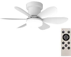 Stille Plafondventilator met Licht - Afstandsbediening - 40W - Plafondventilatorlamp - Woonkamer - 3 Snelheden - 6 Bladen - Wit - 53 cm — afbeelding 1