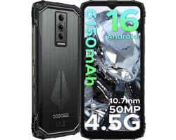 DOOGEE Blade 10 Pro Energy 4.5G - Robuuste Telefoon - Smartphone - Android 16 - 6150mAh/18W - 10.7mm - 50MP Camera - Gemini AI - UNISOC T7250 - 12 GB RAM+128 ROM（2TB/TF) - 6,56-inch HD+ 90Hz - Widevine L1 - Face ID - NFC - Drie sleuven - Zwart