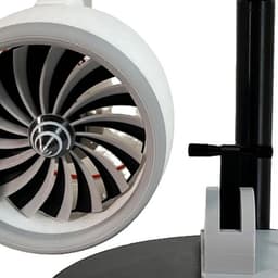 Bureauventilator met vliegtuigturbomotor, creatief bureaumodel met straalmotorturbofan, model met rode staartmotor voor slaapkamer, thuiskantoor, wit — thumbnail 4