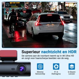 4K Dashcam - Auto Camera - Verkeersveiligheid Vastleggen - 3-in-1 Opname - 170° Groothoek - Zwart — thumbnail 2