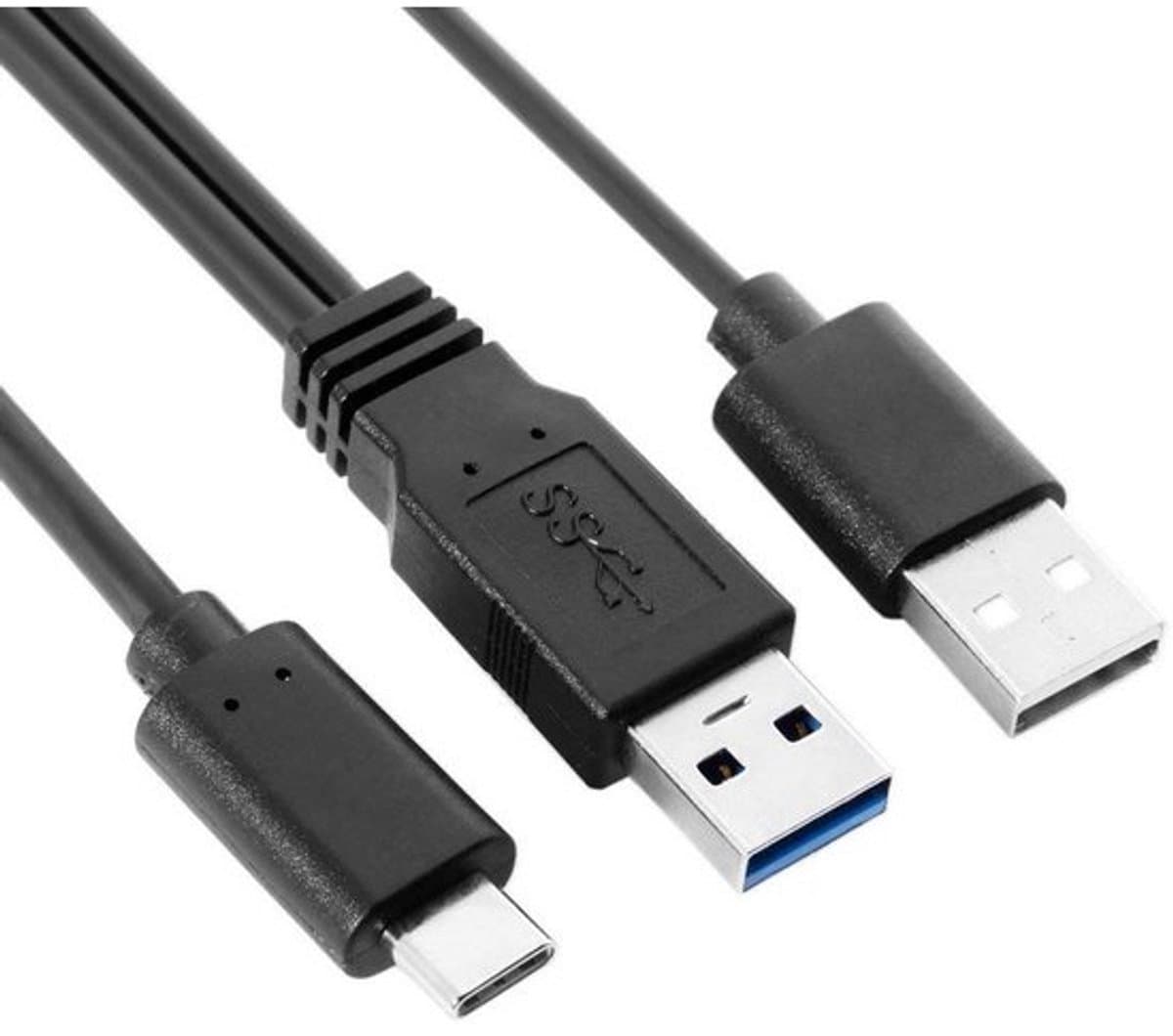 USB-C naar Dual USB Y-Kabel | Extra Stroom en Data voor Externe Harde Schijf en Laptop — afbeelding 1