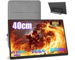 KIRA® Portable Monitor - Draagbare Monitor voor Laptop - Ultra-Slank Tweede Scherm - Zwart - 36cm x 21cm x 1cm