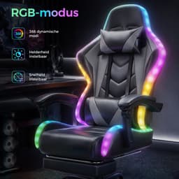 Devoko Game Stoel met ledverlichting-Ergonomische Gamestoel-Gaming chair met voetensteun-Bureaustoel met hoofdsteun en taille massage-Zwart grijs — thumbnail 3