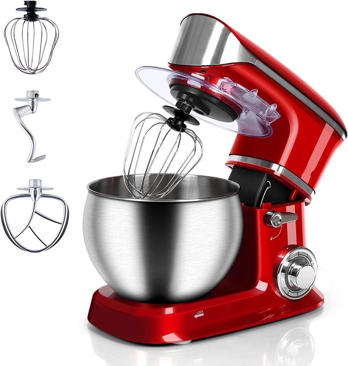 Keukenmachine - Mixer Bakken - Eten Bereiden - Gietijzeren Behuizing - 1900W - Rood — afbeelding 1