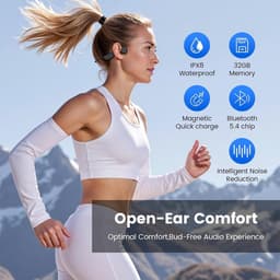 Namajunas - Bottransductie Open ear sporthoofdtelefoon - IPX8 Waterdicht Oortjes - 32 GB geheugen - Bone conduction headphone - Oordopjes draadloos - Sport Oordopjes - Zwart - voor sport, geschikt voor hardlopen, fietsen en zwemmen — thumbnail 5