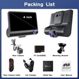 USB Dashcamera - Zwart - 10,2 cm (4 inch) - Drie Camera's met 1080P Resolutie - Voor Auto's — thumbnail 5