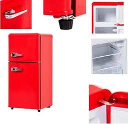 Koelkast met vriesvak - Vriescombinatie Dubbeldeurs - Voedsel bewaren - Dubbele zone isolatie - 60 Liter - Rood — thumbnail 5