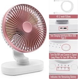 Tafelventilator Oplaadbaar – Stille Ventilator – 4 Snelheden – 90° Oscillatie – 4000 mAh - Roze — thumbnail 2