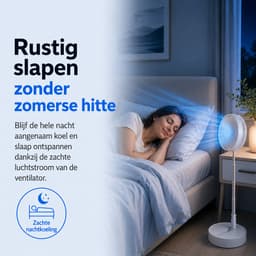 3-1 Ventilator Staand - Tafelventilator - Vloerventilator USB-C - 4 Standen - Draadloos en Geluidloos Fluisterstil - Fans - Staande Mini Ventilator - Kleine Statiefventilator - Aircooler - Mobiele Airco - 19,5 x 19,5 x 2,5 cm - Wit - Silvergear — thumbnail 2