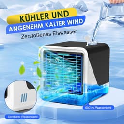 Mobiele airconditioner - draagbare mini-ventilator USB 3-in-1 met water, 500 ml, 3 snelheden, zonder afvoer, nachtlampje 7 kleuren, kleine luchtkoeler voor slaapkamer en kantoor - zwart — thumbnail 2