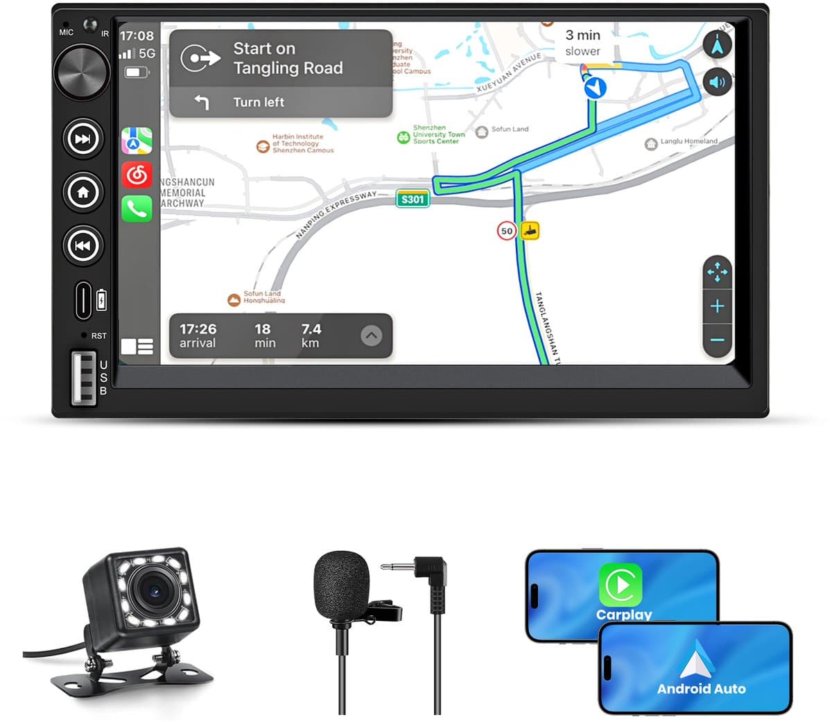 Hexinex 2DIN Autoradio - 7 inch scherm - met Draadloze Carplay & Android Auto - BT 5.2 - USB/USB-C + Achteruitrijcamera — afbeelding 1