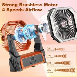 Zonne Ventilator 10000mAh – Met 10W Zonnepaneel – LED-Verlichting – 4 Snelheden – Timerfunctie – Draagbare Campingventilator — thumbnail 5
