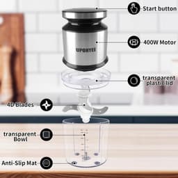 Elektrische Hakmolen - Keukenmachine Mini Mixer - Groenten Vlees Hakken - 4 Roestvrijstalen Messen - 600 ml - Zilver — thumbnail 3