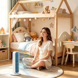 Bladloze torenventilator - Torenventilator voor de slaapkamer - Draagbare, oplaadbare ventilator met drie windsnelheden - Persoonlijke koelventilator - Geschikt voor kantoren, woonkamers, slaapkamers, bureaus en nachtkastjes - Wit - 77,4*314,1*82 mm — thumbnail 4