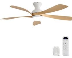 Plafondventilator Met Lamp - 5 ABS Bladen - Ø 132 cm - Dimbare lamp - Met Afstandsbediening - 6 ventilatorstanden - LED's Light - Wit, natuurlijke houtkleur — afbeelding 1