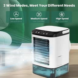 Luchtkoeler - Draagbare airconditioner - Persoonlijke koeler - Met 2 vernevelingsstanden en verlichting in 7 kleuren en 3 snelheden - 900 ml watertank - Met handvat - Voor thuis kamer of kantoor — thumbnail 3