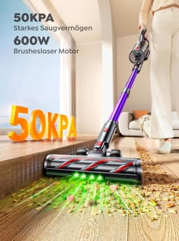 Draadloze Steelstofzuiger - Krachtige Stofzuiger - Huishouden Schoonmaken - 600W 50KPA Sterke Zuigkracht - Tot 65 Min Looptijd - Paars — thumbnail 3