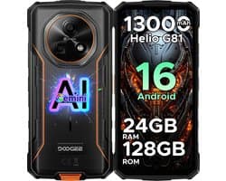 DOGEE Fire 5 Pro 4G - Rugged Smartphone - 13000 mAh/18W - Android 16 - 13MP+8MP - 24GB ROM+128GB ROM/（2TB/TF) - Gemini AI - 6,6inch HD+ 90Hz - MediaTek Helio G81 - NFC- Face ID - Vingerafdruk - IP68 - Oranje
