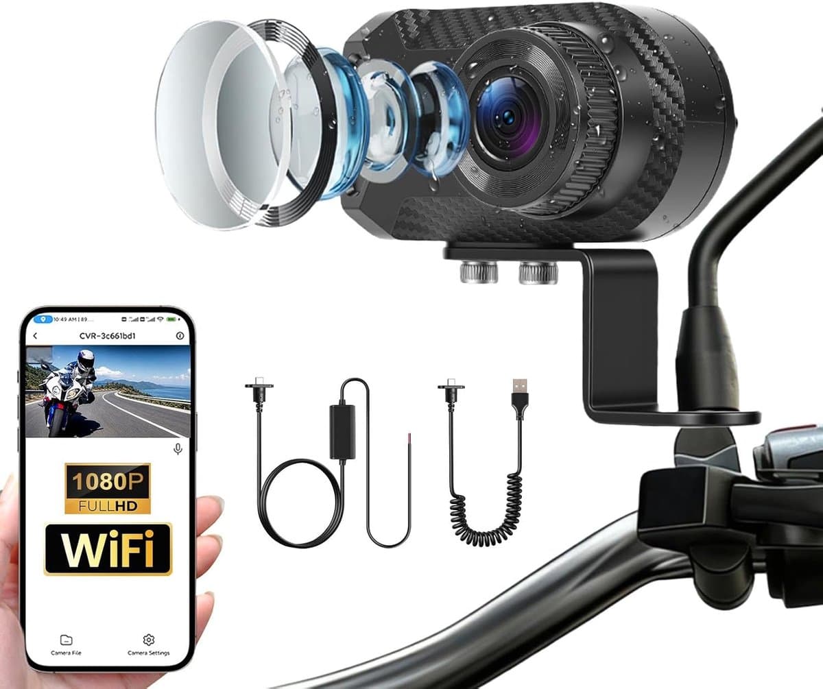 SIXWIN 1080P Dashcam motorfiets, wifi & app motorcamera met kleurennachtzicht, lusopname, afstandsbediening van - ShopVlot — afbeelding 1