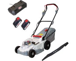IKRA accu-grasmaaier ICM 2/2037 met mulch-functie, inclusief twee 20 V accu’s, dubbele snel-lader en reservemessen