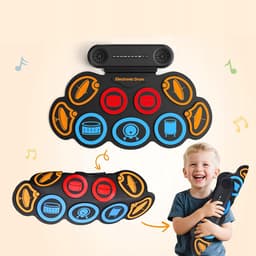 Elektrisch Drumstel - Muziek Speelgoed - Kinder Drumstel - 9 Drumpads - Dubbele Stereoluidsprekers & Drumsticks & Voetpedalen - Opvouwbaar - USB/MIDI - 30x49 cm - Digitaal Drumstel - Voor Kinderen en Beginners — thumbnail 5