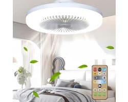 Plafondventilator met verlichting en afstandsbediening - Schroefbare plafondventilatorlamp - Universele verstelling - Mini plafondventilatorlamp - Drie windsnelheden - Timer, geschikt voor slaapkamers, badkamers, garages en kasten - Gebroken wit — afbeelding 1