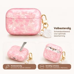 Enluxe Case geschikt voor Airpods 4 - Roze Parelmoer Shell - Glanzend Hoesje met Parelhanger, Schokbestendig Hoesje — thumbnail 3
