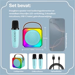Karaoke Set voor Kinderen met Bluetooth Speaker van MMOBIEL – Met 2 Draadloze Microfoons, LED-verlichting, Geluidseffecten – Feest, Cadeau voor Meisje, Jongen, Kinderen 3+ jaar – Blauw — thumbnail 3